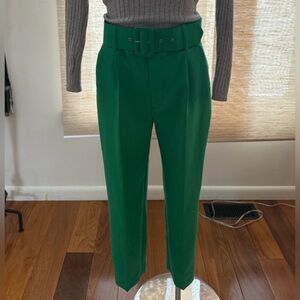 Zara Emerald Green High-Waist Belted Trousers